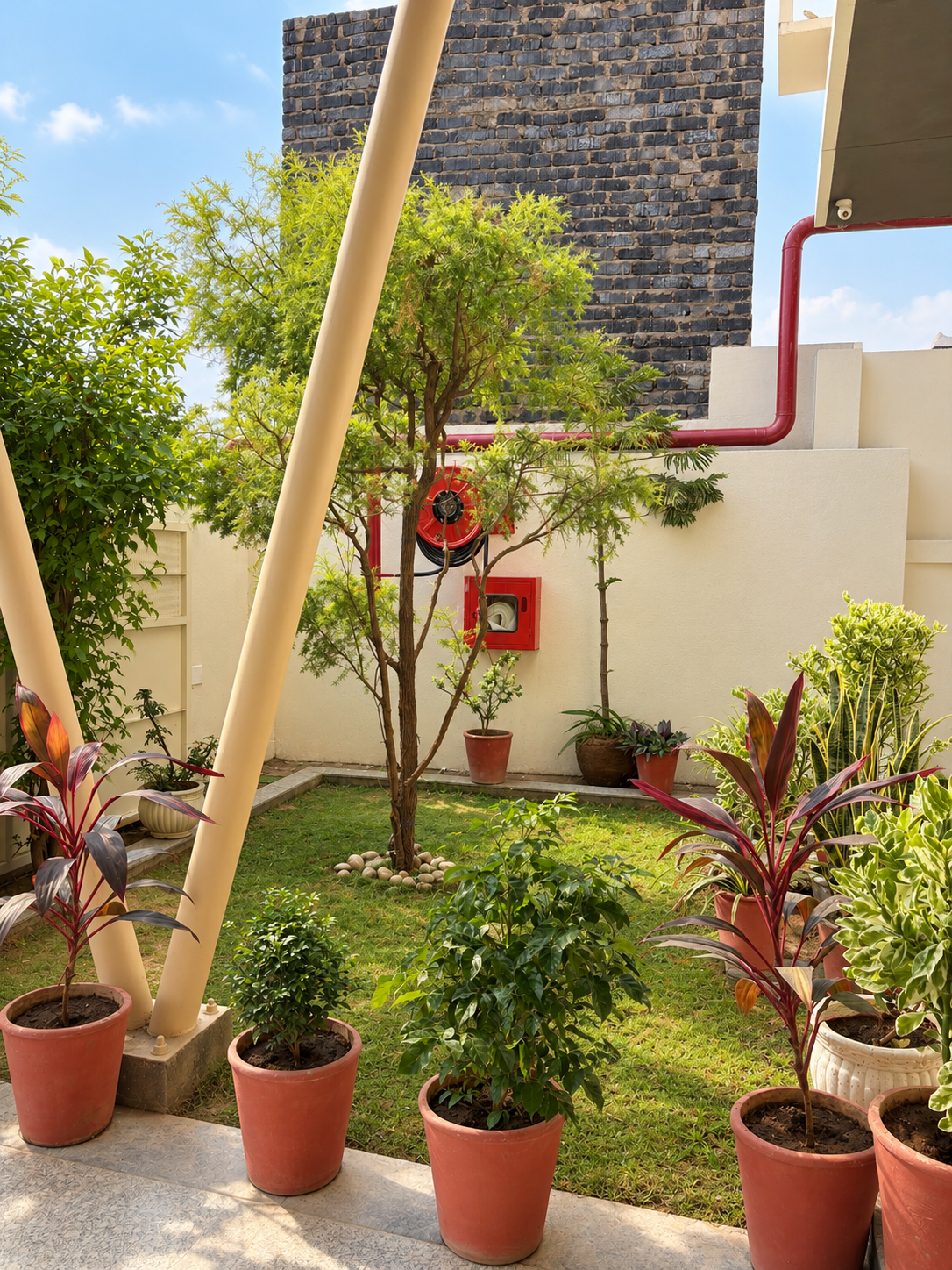 Refreshed hotel entrance garden