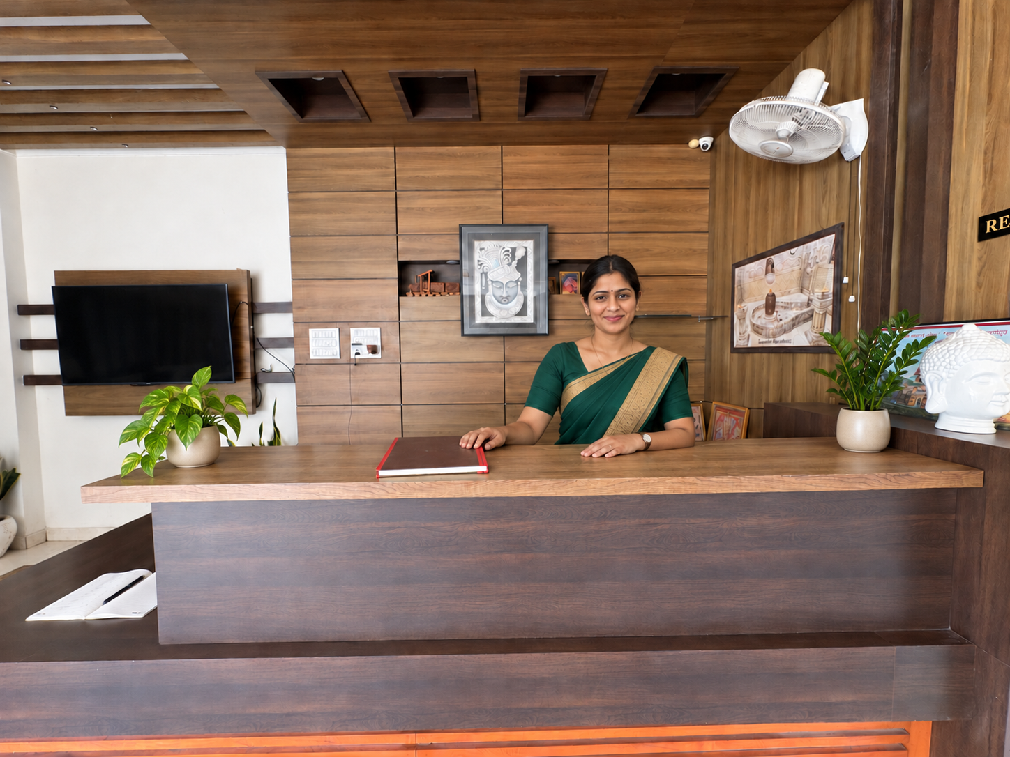 Subtle potted greenery at hotel reception
